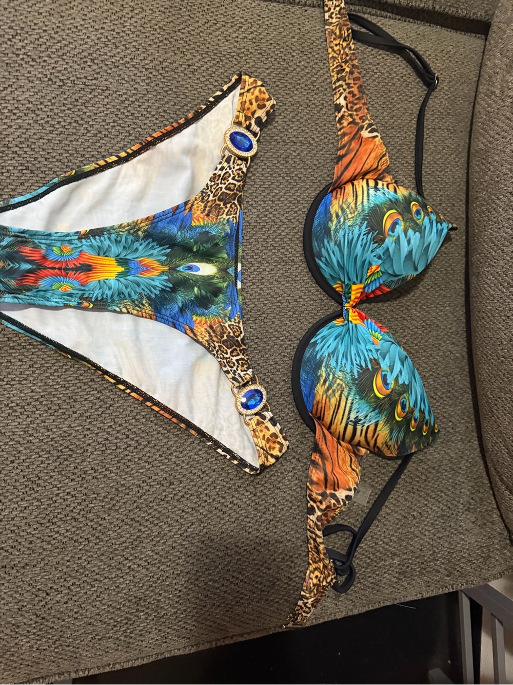 Peacock, print, bathing suit